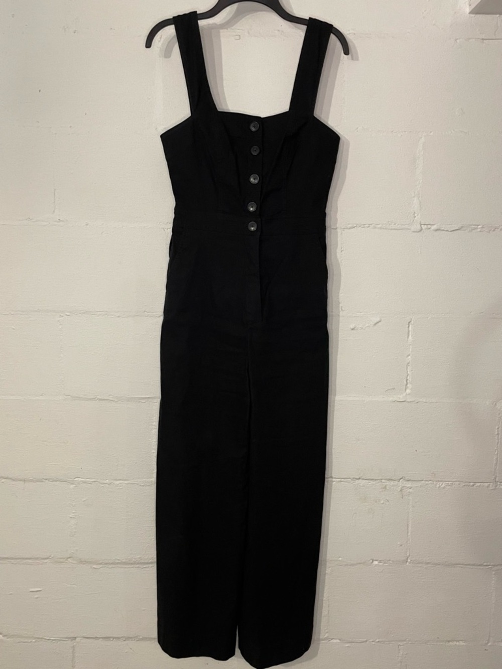 Anthropologie Black Button-Front Wide-Strap Jumpsuit